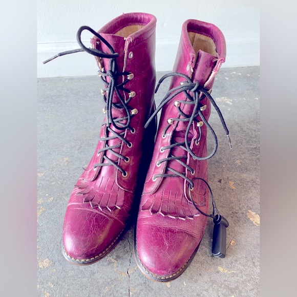 Genuine leather high quality purple lace up roper boots - Picture 1 of 9